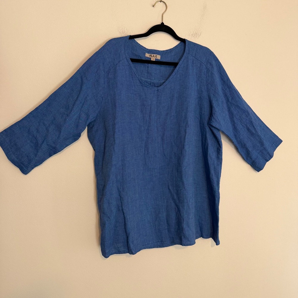 Flax linen tunic top large blue minimalist resort lightweight lagenlook beach